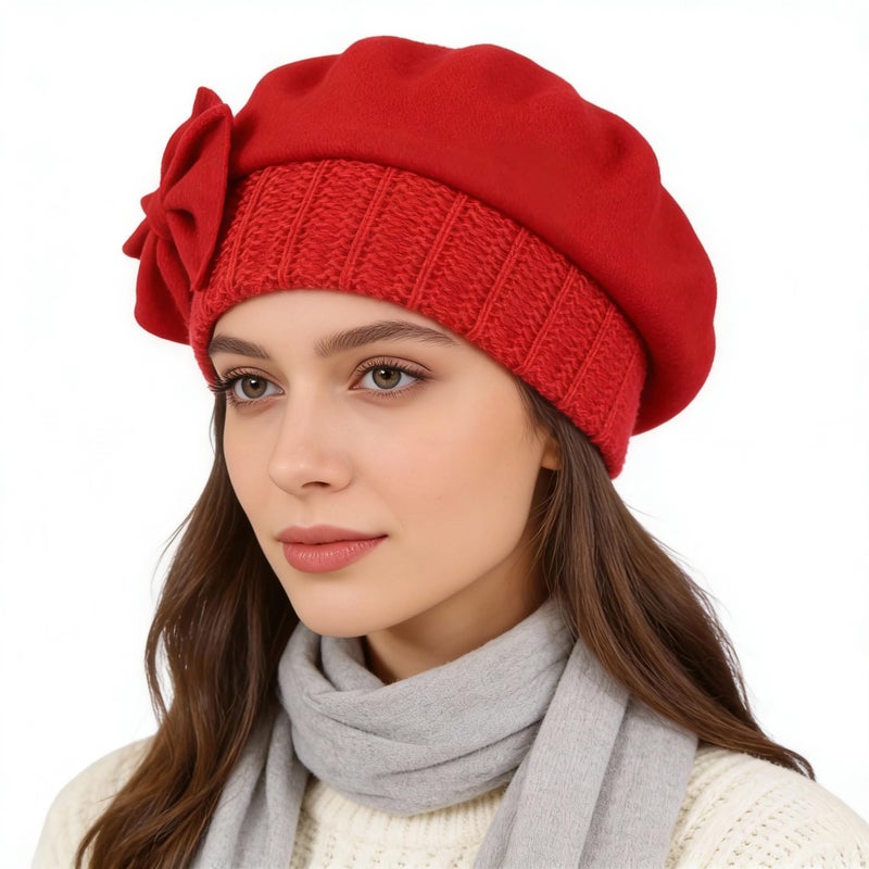 Ruphedy Womens Wool Berets French Beret Beanie Winter Hats Hy022 (Red) - Image 1
